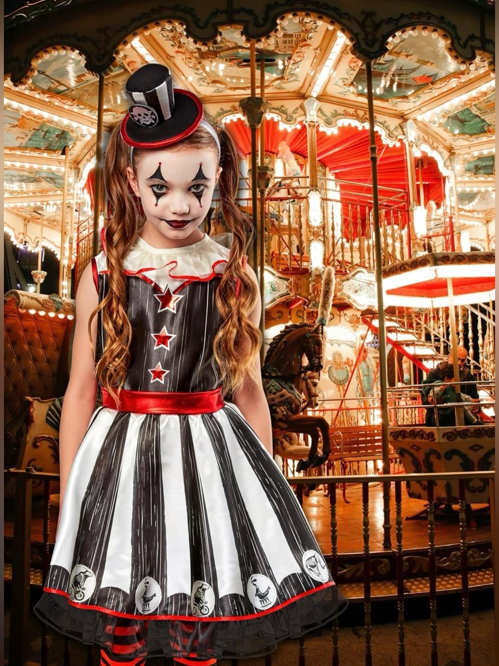 Halloween Circus Girl Clown Dress with Mini Top Hat